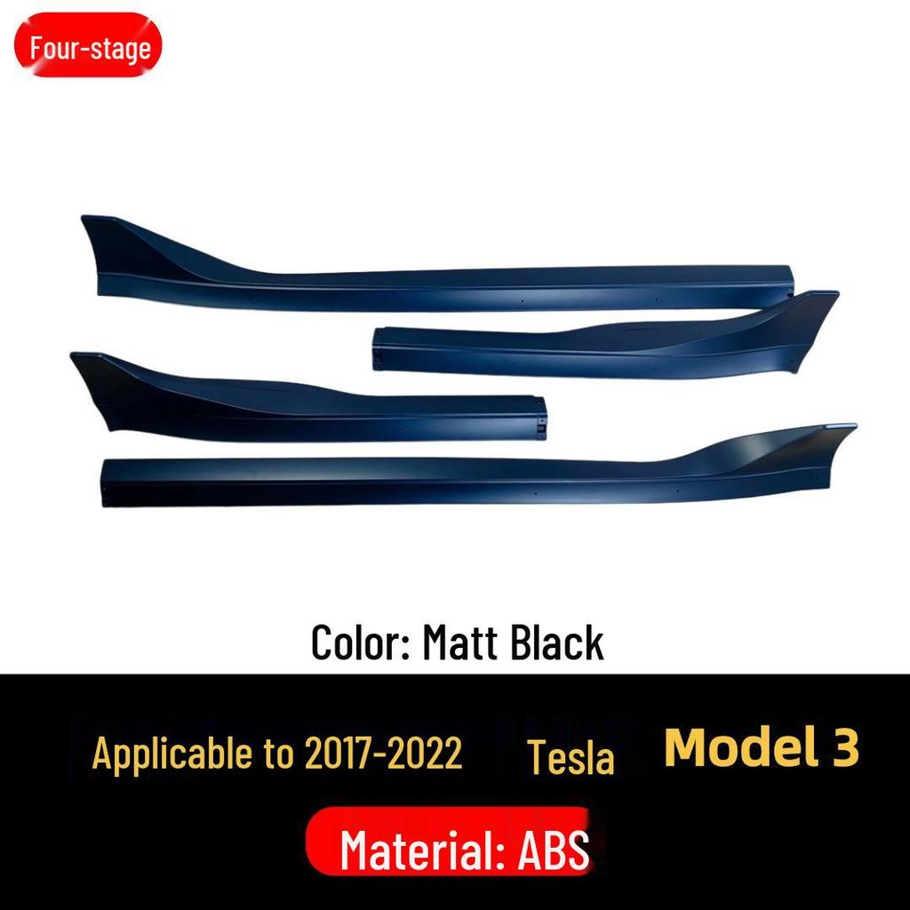 Tesla Model 3 Side Skirts: Four-Section Matte or Glossy Black Carbon Fiber Spoilers