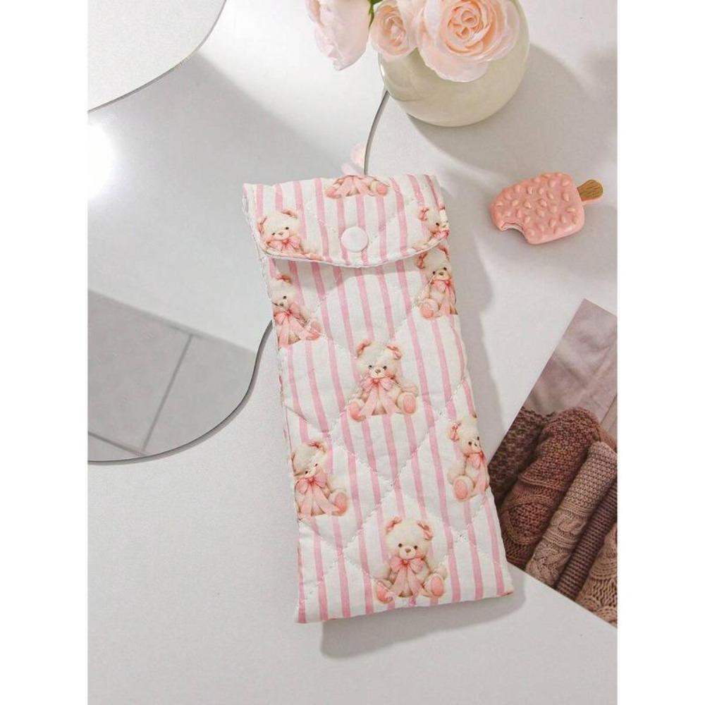 New Pink Heart Small Glasses Bag Flower Bear and Strawberry Pencil Pouch Cute Sweet Women Makeup Bag Gifts