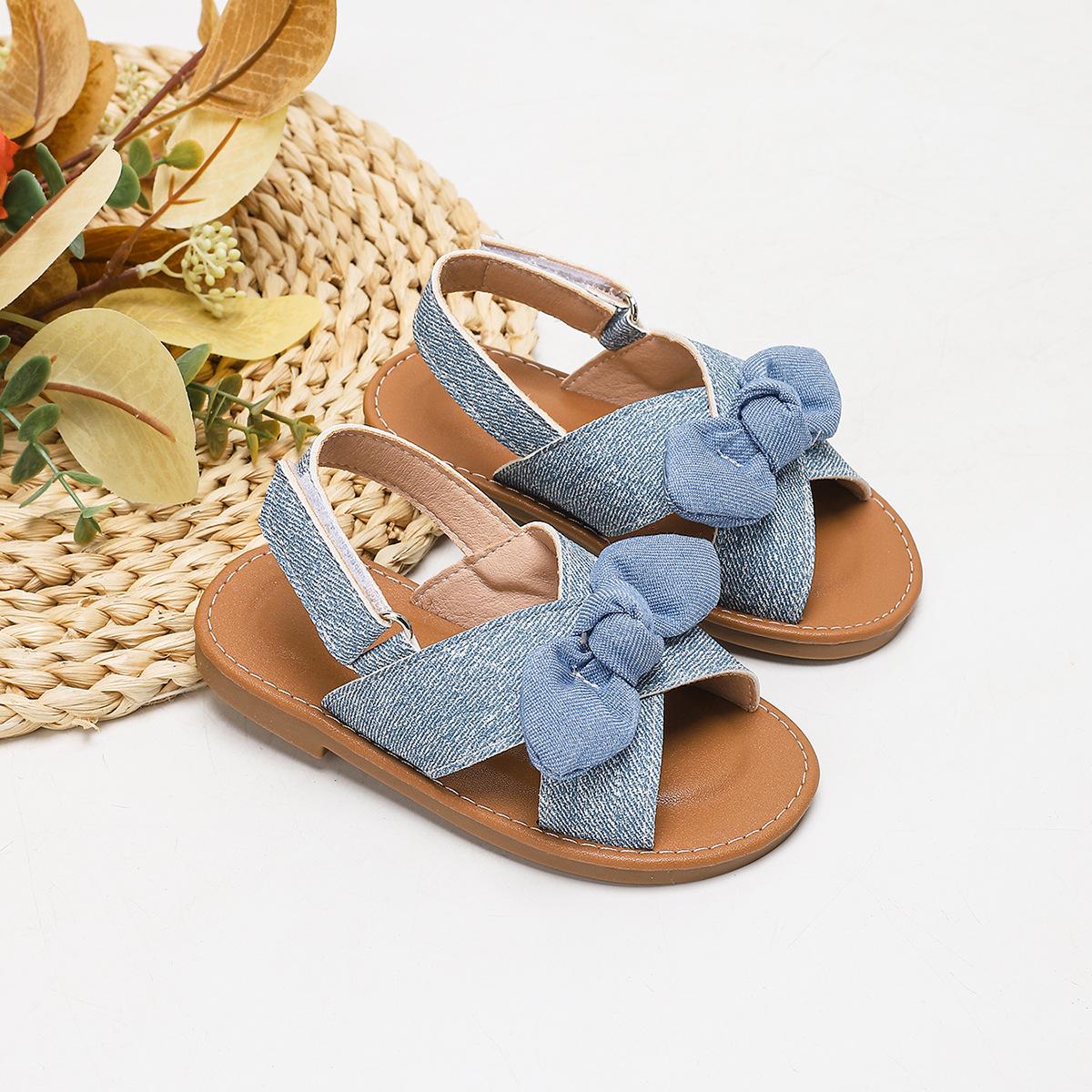 Girls Summer Denim Bowknot Open Toe Flat Sandals With Heel Strap Casual Beach Shoes For Kids Outdoor Wear 19