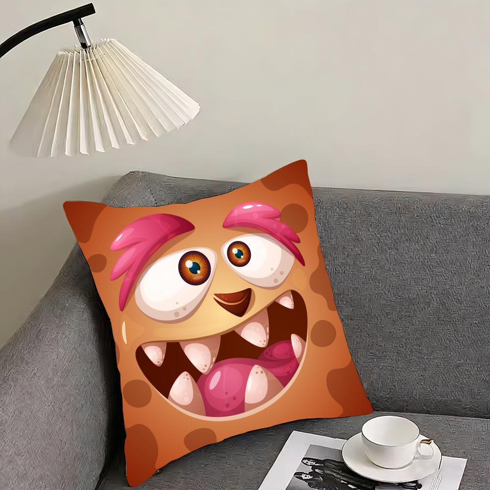 Funny Little Monster Emoticon Pack Cushion Cover Reversible Plush Pillow Cover – For Car, Sofa, Bedroom, Perfect As a Gift.