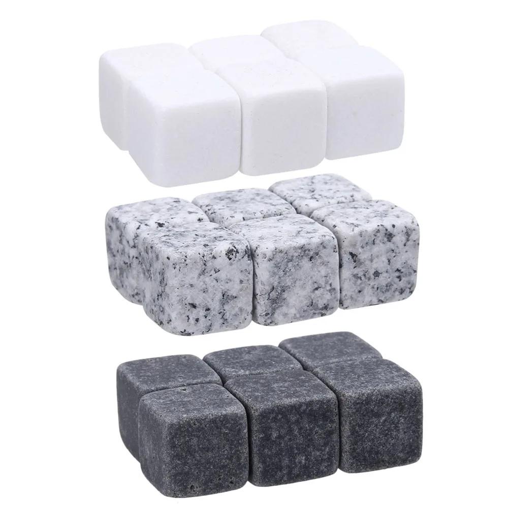 6PCS Wedding Favor Granite Whiskey Stones Natural Wine Cooler Sipping Ice Cube Cocktail Accessories