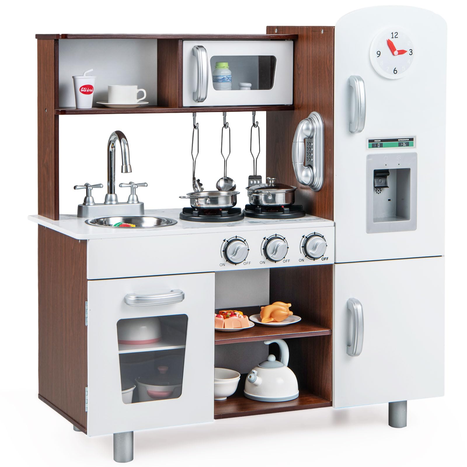 Giantex Pretend Play Kitchen Set with Cooking Realistic Sound and Light Mini Educational Kitchen Pretend Birthday Gift Utensils, Effects, Microwave,