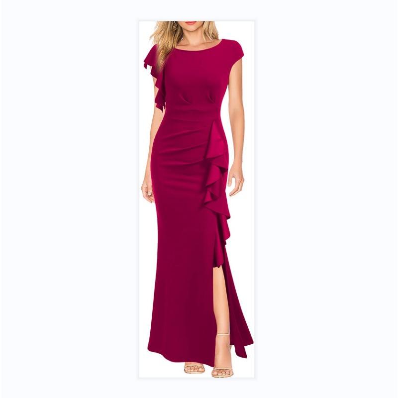 Elegant Commuting Dress Banquet Evening Dress Ruffled Fishtail Long Dress