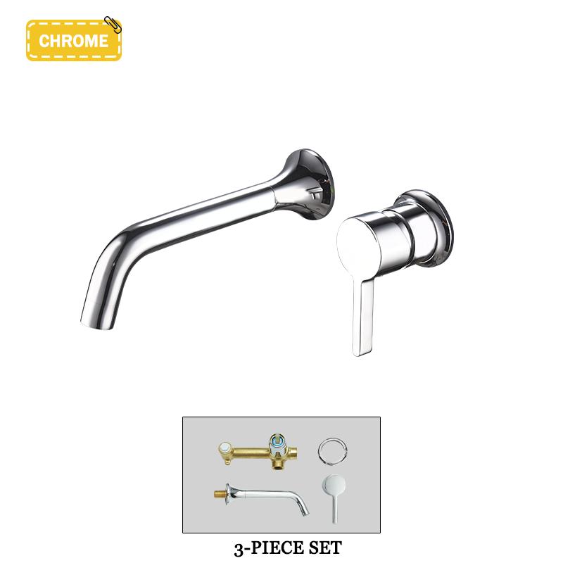 Brushed Gold Wall Mounted Brass Basin Faucet Single Handle Chrome Concealed Recessed Hot and Cold Countertop Basin Faucet
