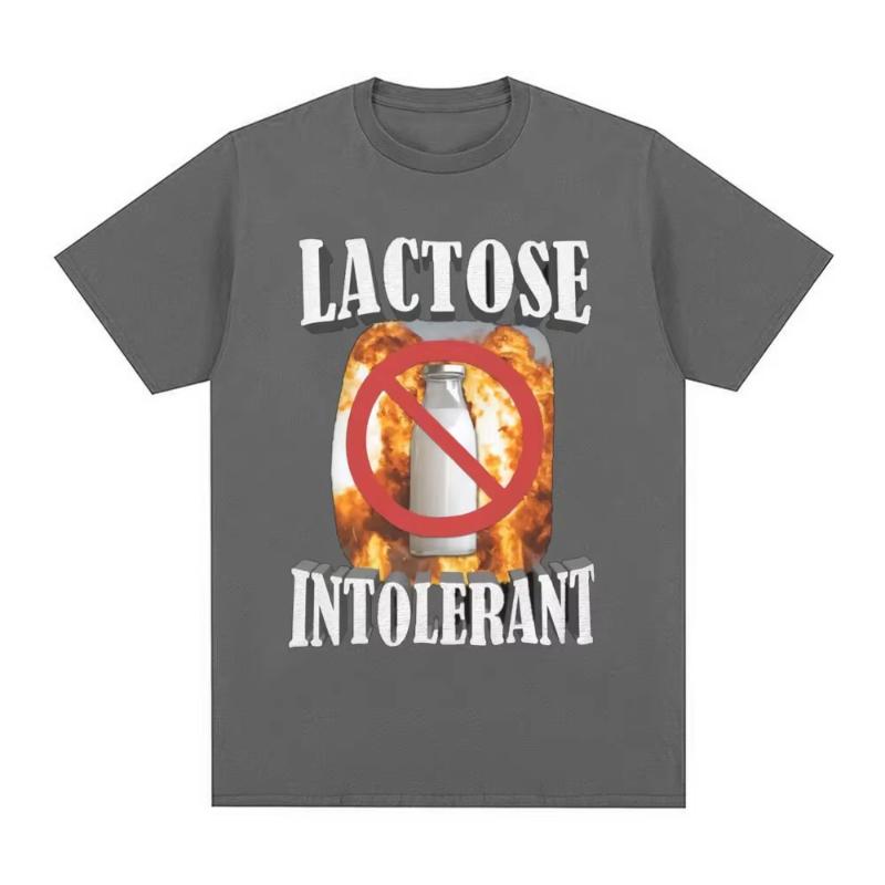 2025 Fashion Hip Hop Vintage Short Sleeve Tshirts Cotton Tee Shirt Tops Funny Lactose Intolerant Graphic Tshirt Unisexs Clothing S