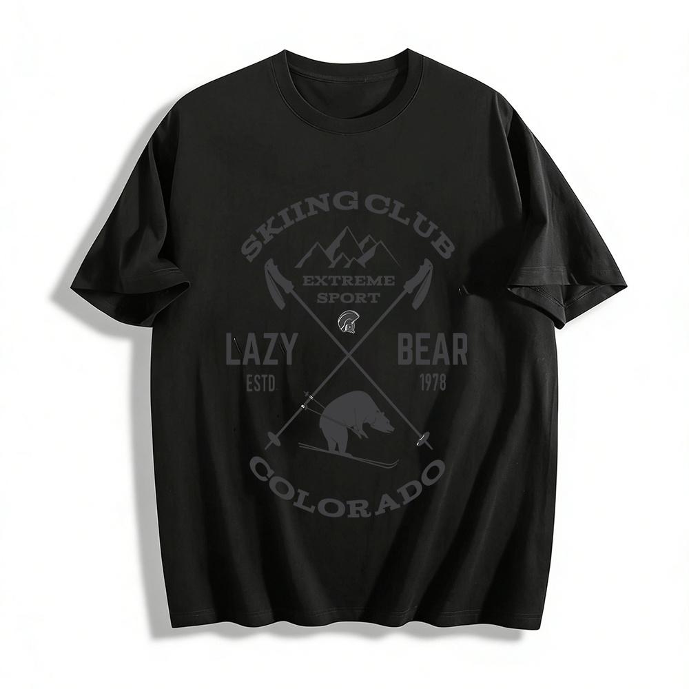 

Lazy Bear Skiing Club Colorado Vintage Ski Graphic Casual Top Pure cotton T-shirt XXS