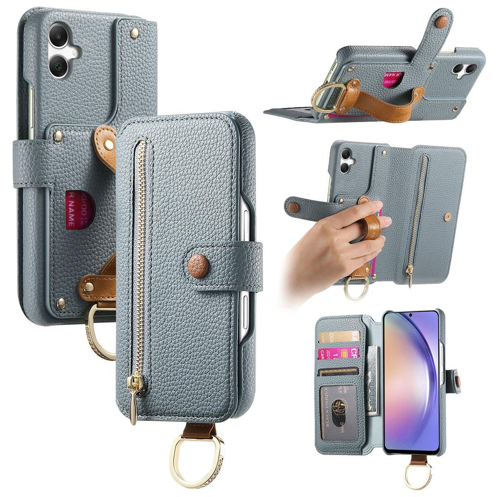 For Samsung Galaxy A05 4G Case RFID Blocking Zipper Wallet PU Leather Mobile Cover