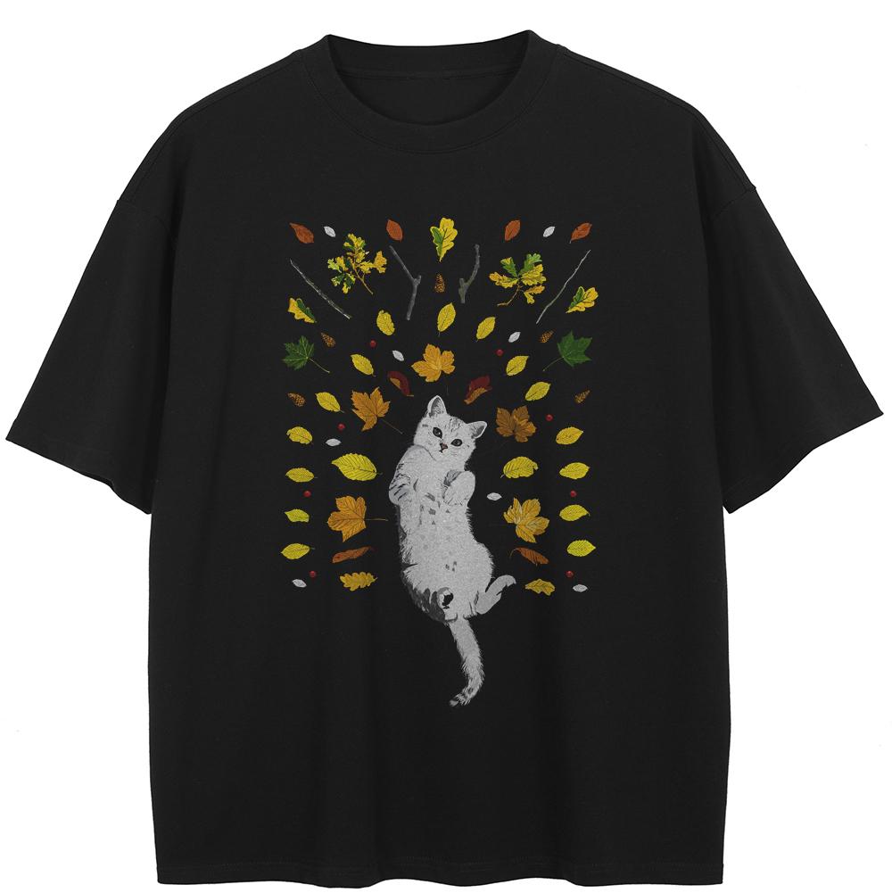

Уличная одежда Забавная футболка с графикой кота Хлопковая футболка Унисекс Топы Футболки С короткими рукавами Футболка XXL чёрный