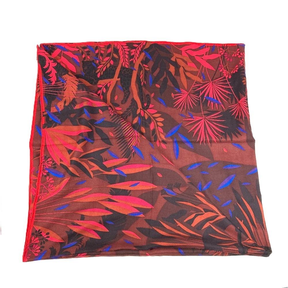 CARTIER PANTHERE Leopard Logo Large Scarf 140 Stole/Shawl Cashmere / silk Red