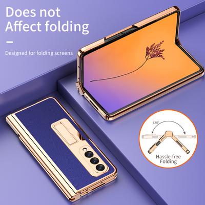 Anti -Shock Tempered Glass Leather Case For Samsung Galaxy Z Fold4 Fold 4 5g Fold3 Fold2 Fold 3 2 Kickstand Cell Phone Cover