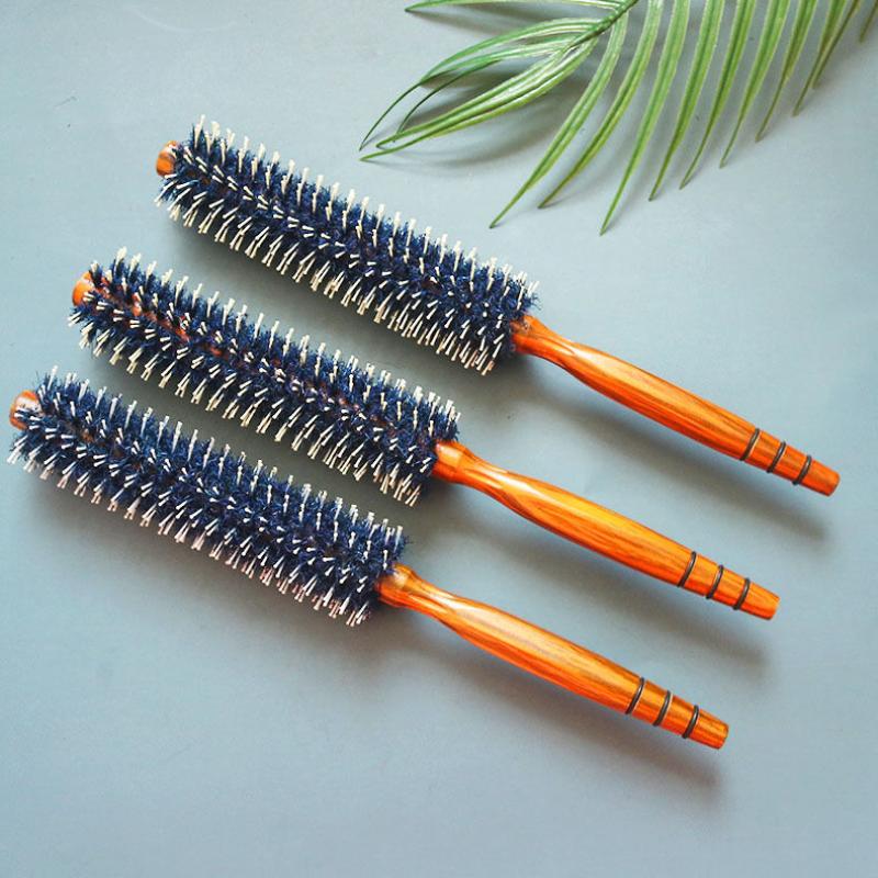 Anti Static Wood Natural Boar Bristle Hair Round Brush Hairdresser Styling Tool Teasing Brush For Hair Curly Comb Barber Salon