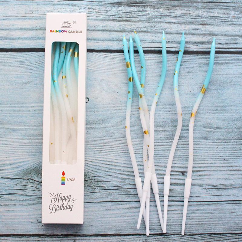 Ins Style Curve Gradient Gold Dot Candle Birthday Romantic Party Pink Blue Boxed Spiral Candle