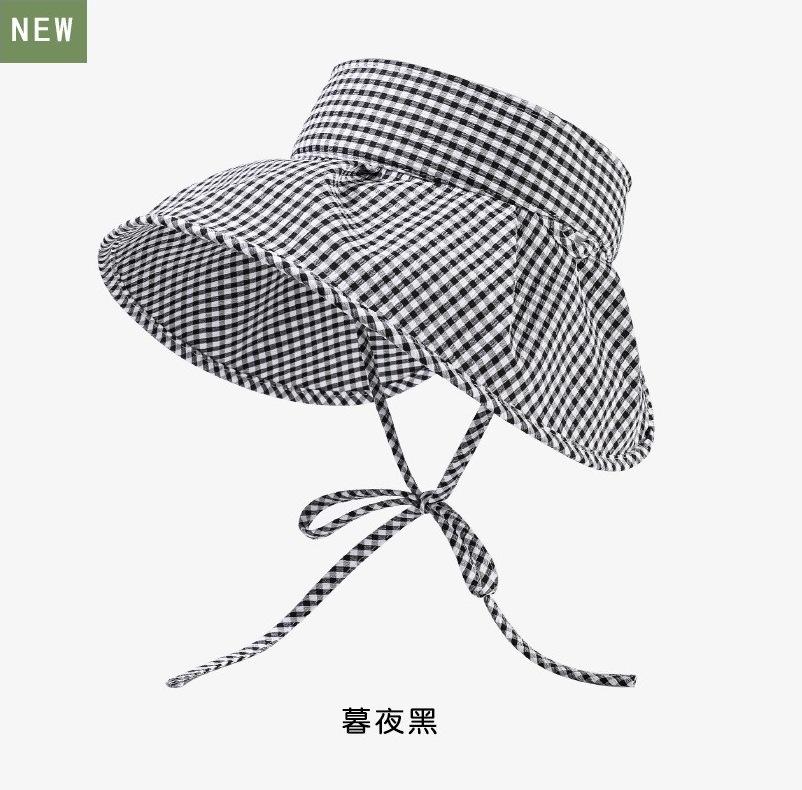 Xiaohongshu Age-reducing Plaid Empty Top Hat Women's Spring and Summer Big Brim Travel Sun Protection Visor Sun Hat