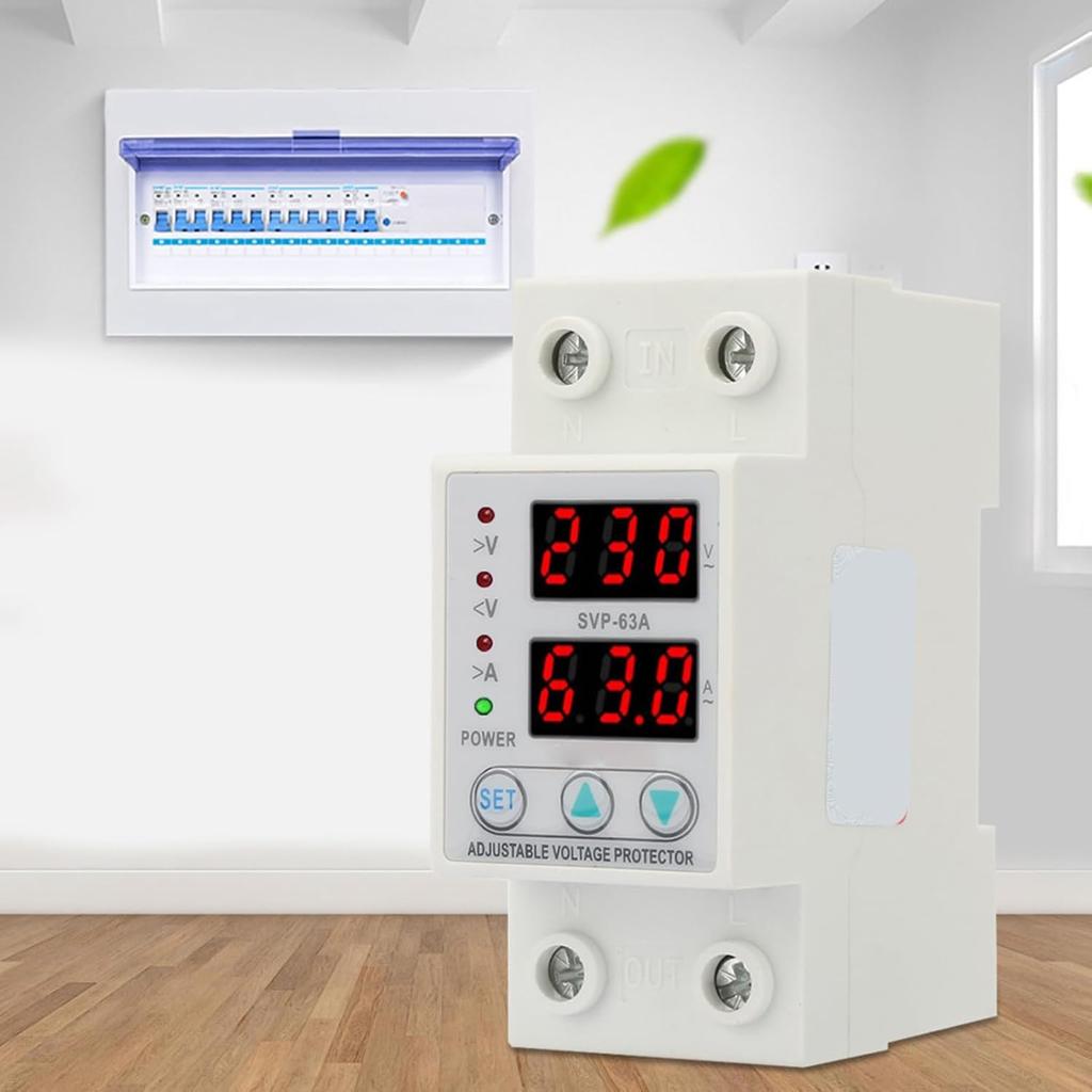 Double LED Display Single Phase Adjustable Voltage Current Protector Voltage Protective Device AC230V 63A x 36 x 60mm