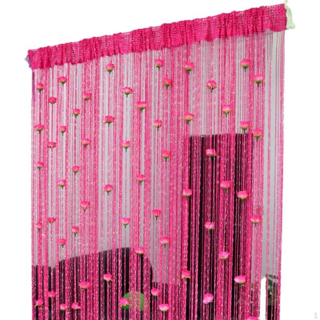 String Curtain, Floral Door Divider, Room Decor, Privacy Tassel, Decorative Polyester Rose Red
