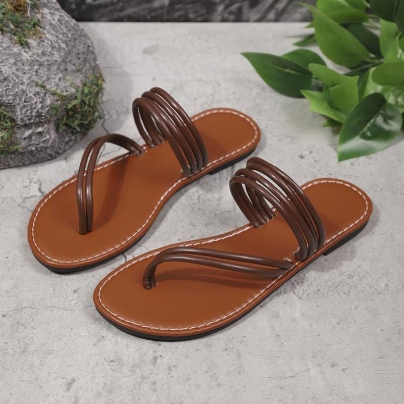 Women's 2026 New Multi-Strap Wrap Toe-Post Sandals Minimalist Casual Summer Shoes Brown