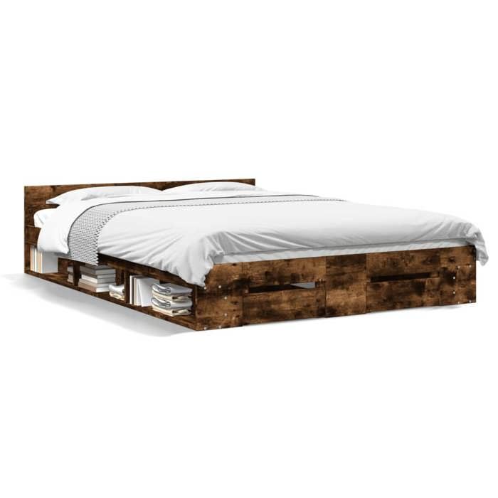 VidaXL Bed Frames with Drawers Smoked Oak 160x200 Cm Engineered Wood, Bed, Storage Bed, Double Bed Frame, Bed 3280738