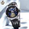Men's Swiss Mechanical Watch with Leather Strap - True Tourbillon Skeleton Design, Business Style
