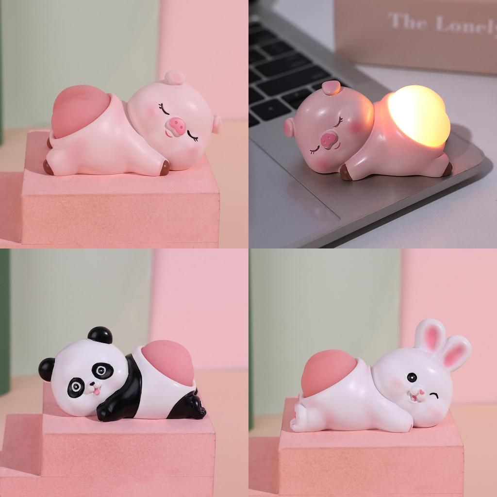 Cute Panda Pig Animal Resin Desk Toy With Soft Elastic Butt For Office Decor And Stress Relief