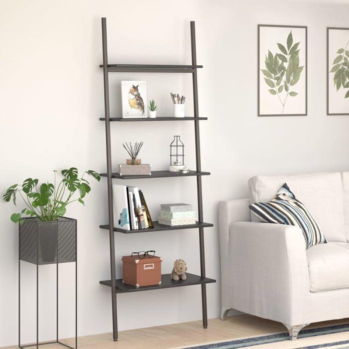 VidaXL 5-Tier Leaning Bookshelf Black 64x34x185.5 Cm 336378