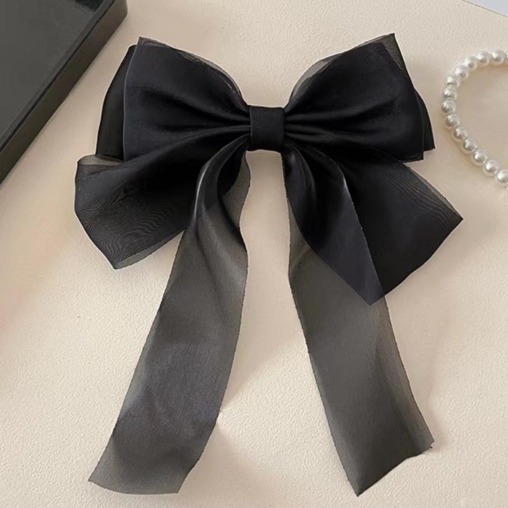 Sweet Colors Shining Satin Bowknot Hair Clip Big Ribbon Bow Barrette Solid Color Scarf Hairpin Ponytail Clip Hair Accessories
