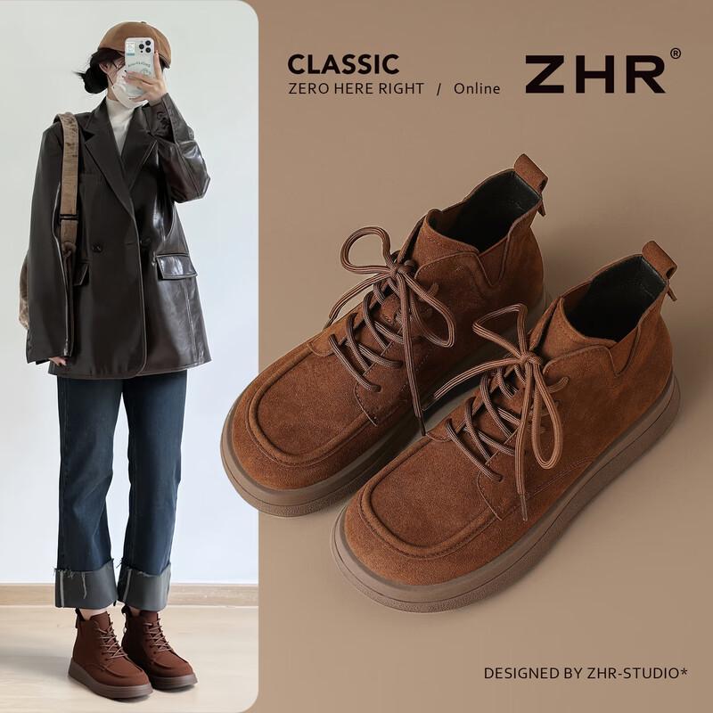 ZHR Women s Retro Lace-Up Platform Martin Boots 38