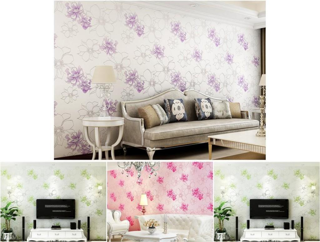 Euro Style Floral Wall Paper With Embossed Silk Fabric For Bedroom Decor