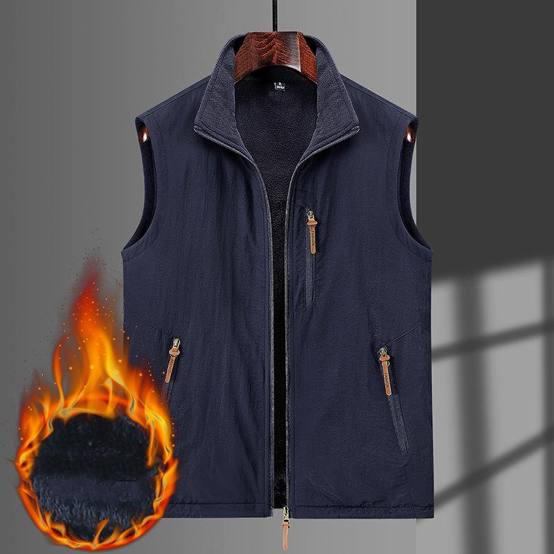 

Мужской зимний уличный повседневный теплый топ на молнии, зимний теплый жилет, однотонный повседневный жилет со стоячим воротником XS