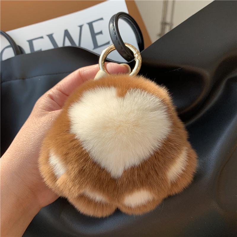 Kitten Paw Rex Rabbit Fur Keyring Pendant - Cute Plush Ball Bag Charm Birthday Gift