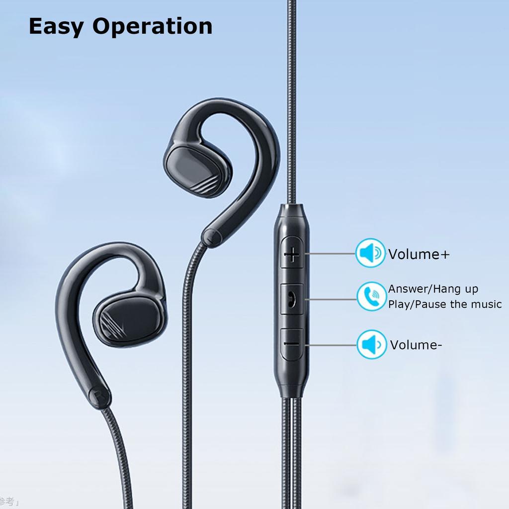 3.5mm Wired Sports Headphones Open Ear Hifi Stereo Gaming Headset Type-C Air Conduction Music Earphones with Noise Reduction MIC