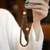 Natural Green Sandalwood Phone Lanyard with Cute Charcoal-burned Cat Paw Pendant, Creative Artistic Accessory for Women