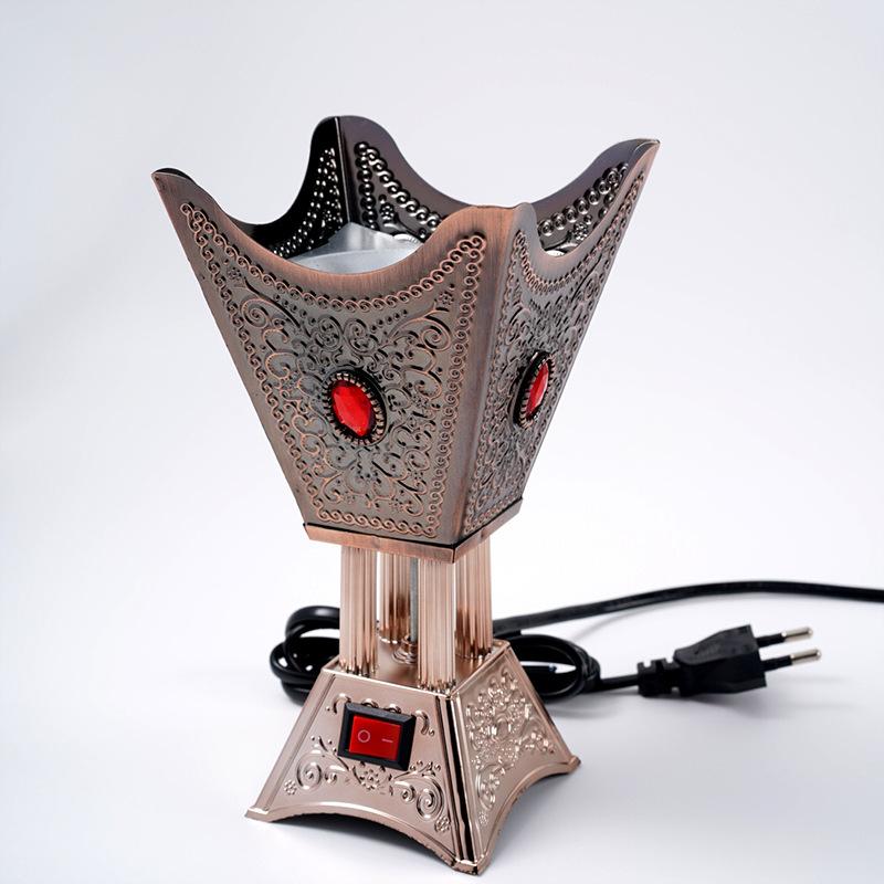 220V Plug-in Middle Eastern Incense Burner Metal with Diamond for OUDH Sandalwood Electric Cone Censer Not Fit for 110V Voltage