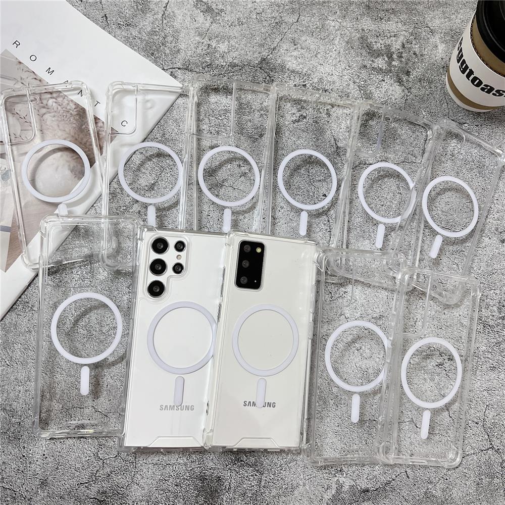 Stoßfeste transparente Handyhülle für Samsung Galaxy S23 S22 S21 S20 Note 20 Ultra Magnetische Hülle für Magsafe Macsafe Clear Cover