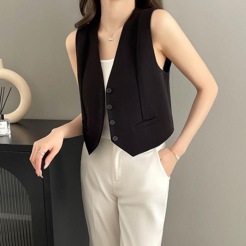 Spring Fashionable Women's Short Suit Vest Sleeveless Jacket with Slim
