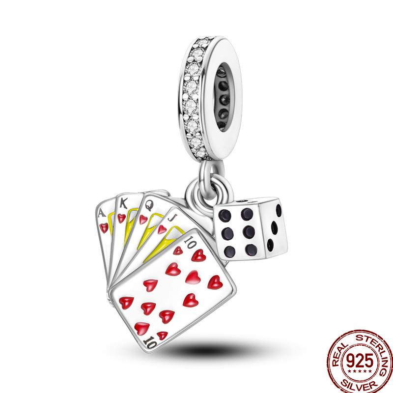 Copper Magician Circus Playing Cards Teddy Bear Charm Beads Suitable Fit Pan Original Bracelet Diy Jewelry