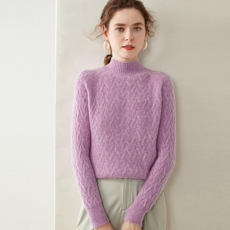 

Женский кашемировый свитер ретро вязки «косичка», полувысокий воротник, утолщенный базовый слой для осени/зимы, 2025 M