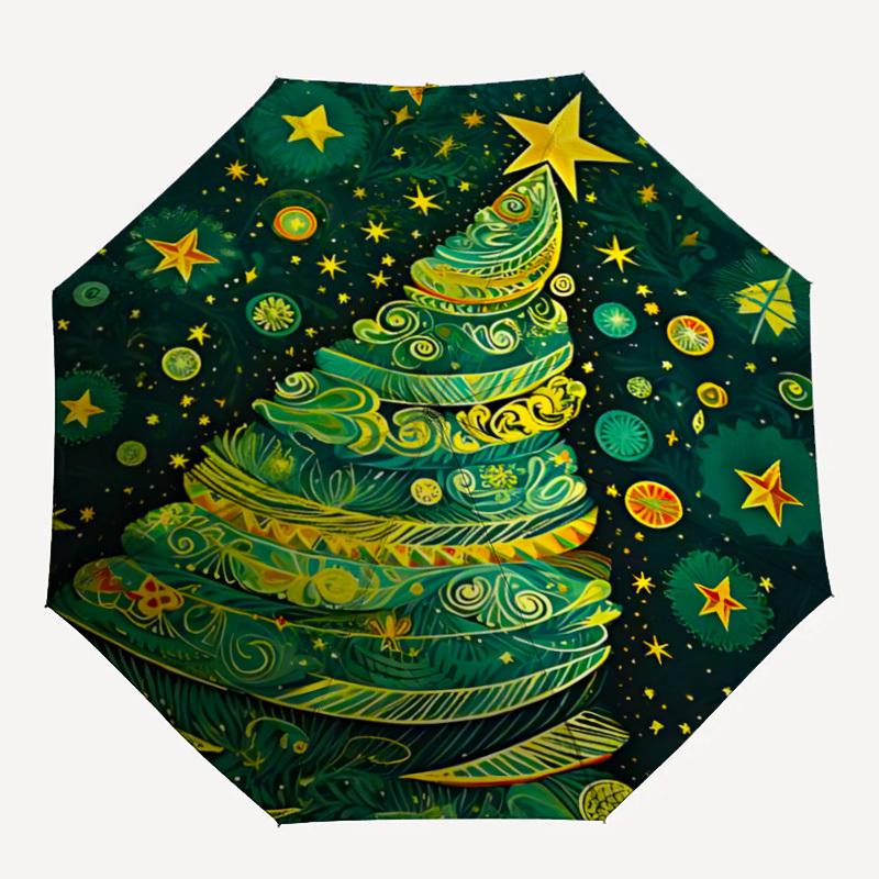 

1pc Christmas Tree Decorations Automatic Folding Umbrella Compact Lightweight Travel Umbrella with 8-Rib Sturdy Frame, Windproof & Self037