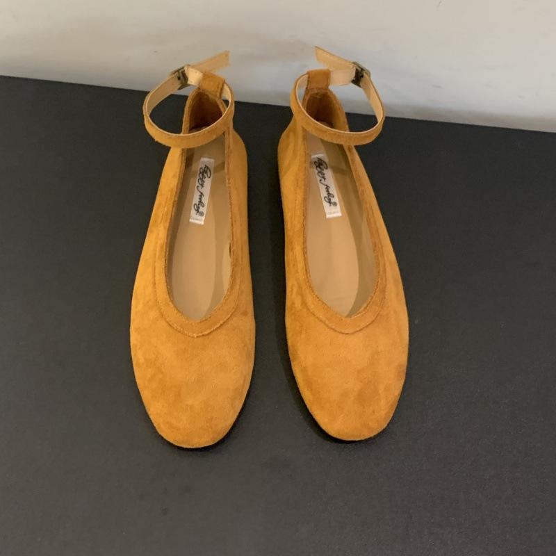 

Retro suede round head shallow mouth ladyshoes single shoes women s 2025 spring and autumn new soft-soled ankle buckle with Mary Jane boat shoes 40
