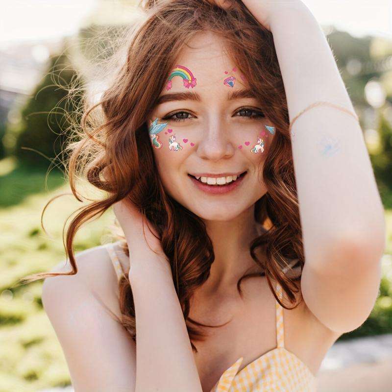 5Pcs Unicorn Temporary Tattoos Cute Rainbow Face Body Stickers For Music Festivalsparties Birthday Party Favors Gifts