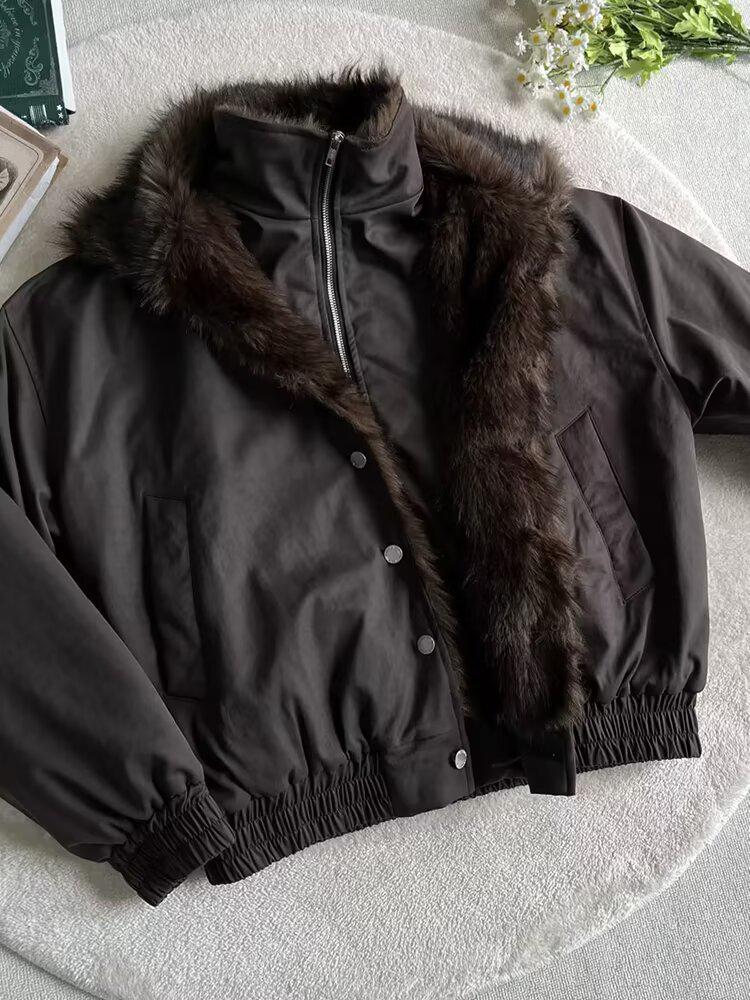 2025 Unisex American Style Faux Two-Piece Mountain Wolf Throne Jacket - Winter Warm Double Layer Shearling Collar Coat