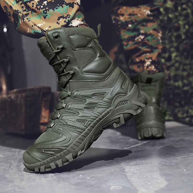High-top Men Shoes Outdoor Lace-up Thick-soled Durable Combat Sports Boots Anti-slip Casual Hiking Shoes
