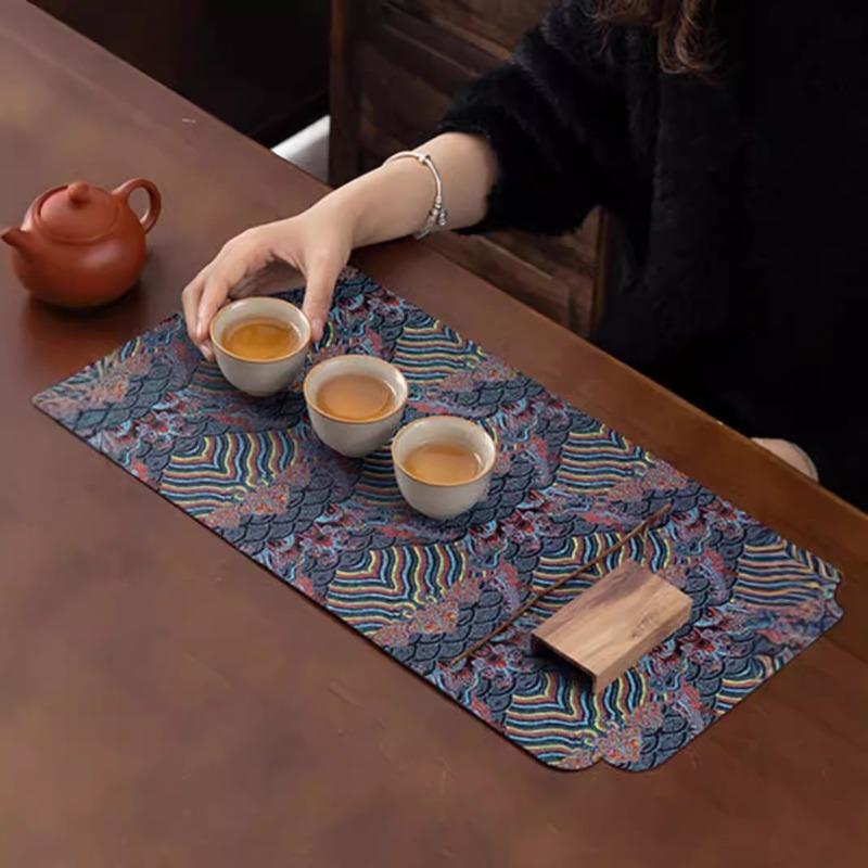 Dwustronna brokatowa podkładka pod herbatę - Chiński styl zen, antypoślizgowa podkładka do suchego parzenia na ceremonię herbacianą, dekoracja stołu w stylu vintage, tradycyjny podkładka