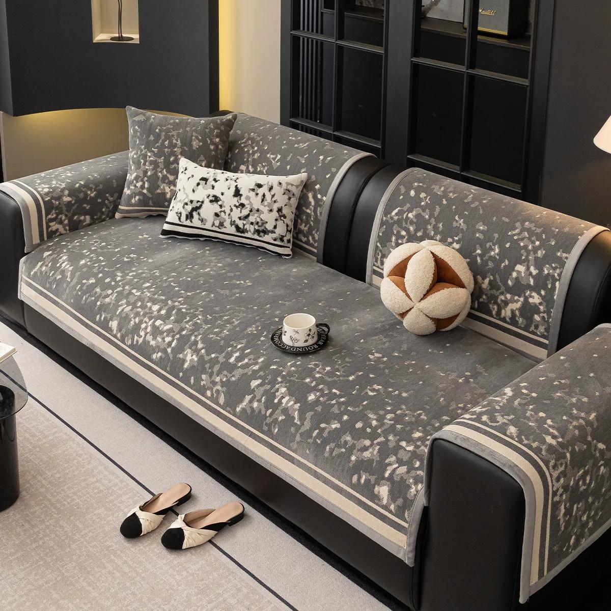 

Нескользящие чехлы на подушки для дивана с тай-дай, всесезонные, прямого кроя, кожаные накладки на сиденья, устойчивые к скольжению, элегантный домашний декор, полная защита 45x45cm серый