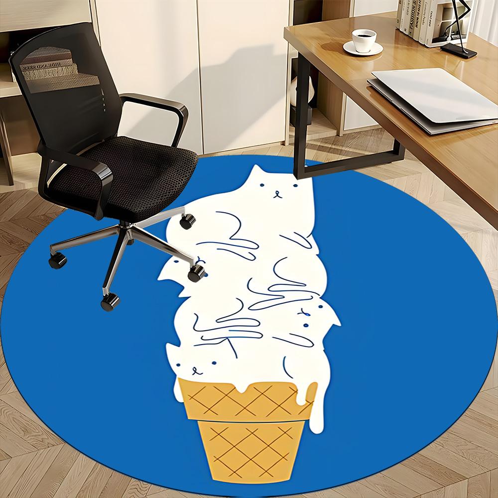 1pc Ice Cream Cone Cat Office Round Area Rug,  Mat Suitable ForOffice, Under Office Chairs Bedroom Living Room Home Decor, Room Deco