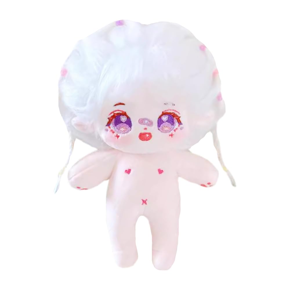 Niannyyhouse 20cm Plush Girl White with Fried Hair and Black No Regular Cotton Skeletons Hair, Attributes, Body, Doll, Dress-Up (10 Included)