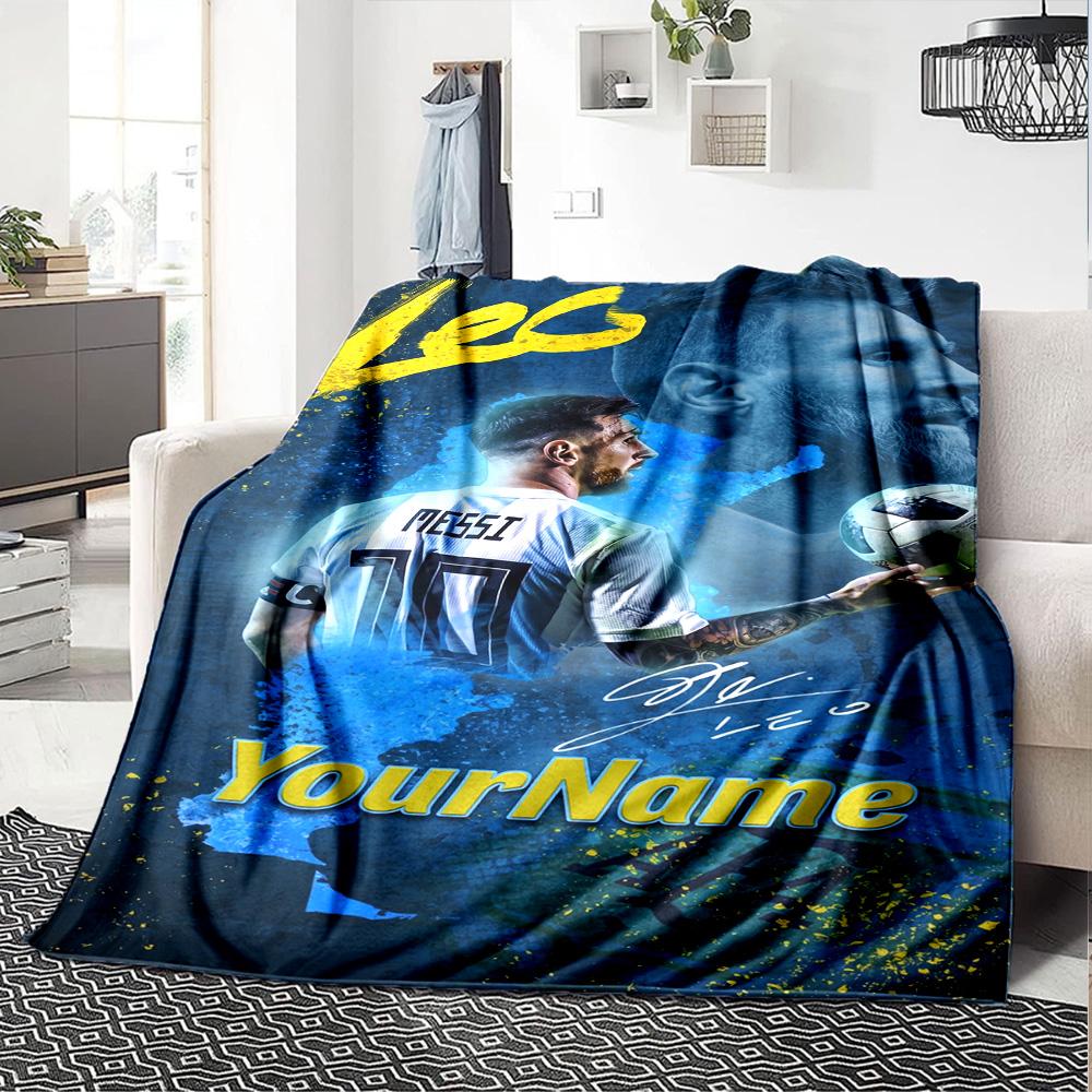 Messi Personalized Name Blanket Multi-purpose Customizable Blanket Soft Warm Cozy for Home Decor Livingroom Picnics Office Chair Four Seasons Universa