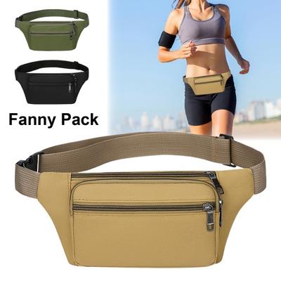 Unisex Fanny Pack Phone Bag Elastic Adjustable Waist Strap Multi Compartments Zipper Closure Outdoor Jogging Cycling Waist