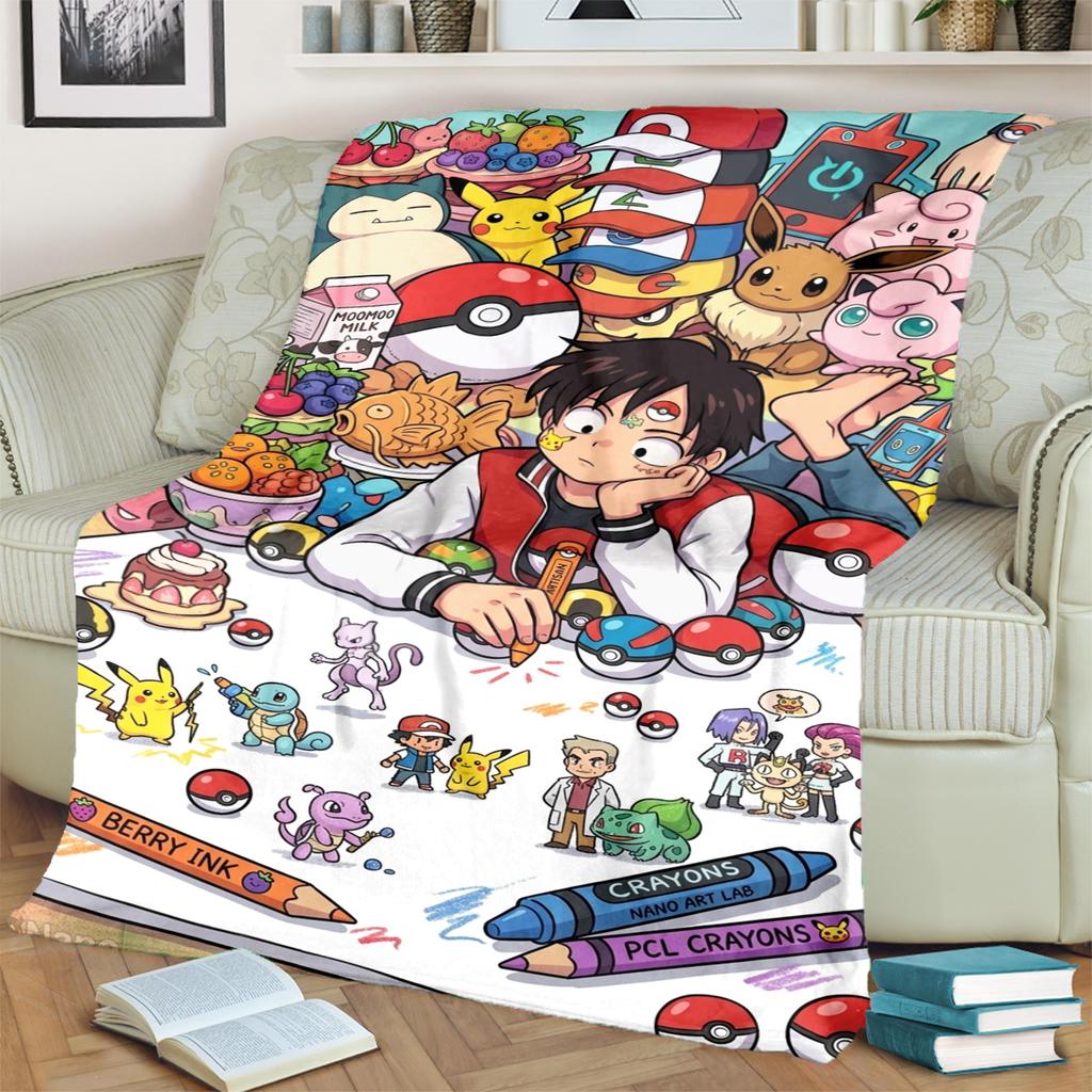 Pokémon Print Flannel Blanket for Bedrooms, Sofas, Beds, Chairs, Picnics, Travel  Warm  Comfortable-kwq173