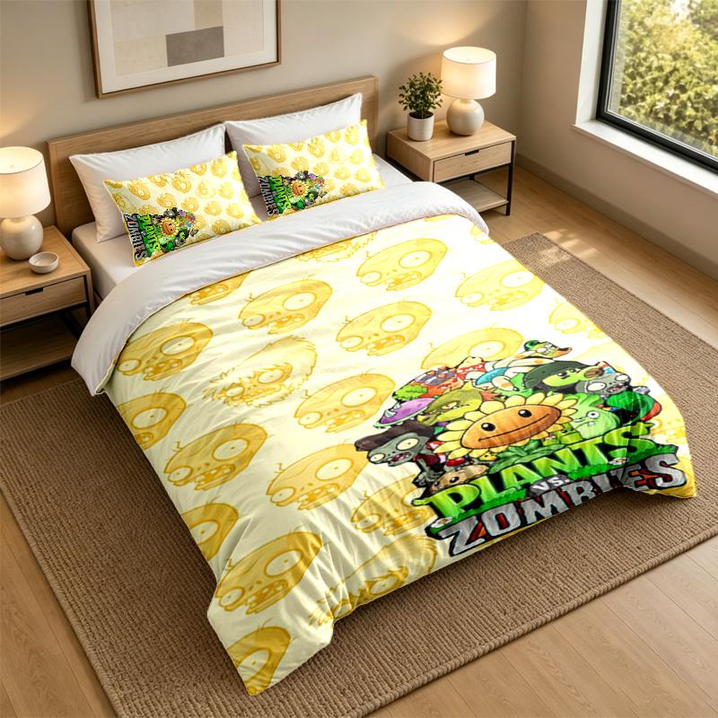 Soft Bedding Set Plants Vs. Zombies Pattern, 1 Duvet Cover Plus 2 Pillowcases Stylish Bedroom Home Textile