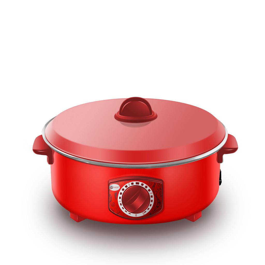 Red Multi Functional Hot Pot Dormitory Portable Electric Boiling Pot Household Large Capacity Cooking Utensil